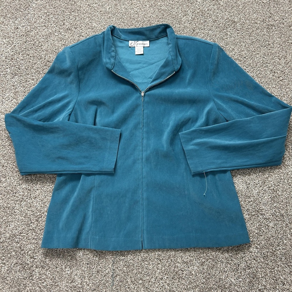 Dressbarn Jacket Womens XL Blue Knit Full Zip Collared Stretch Basic Jacket